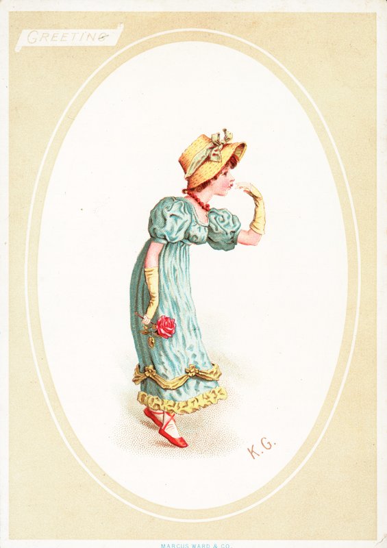 Cartão de cumprimentos (chromolitho) de Kate Greenaway