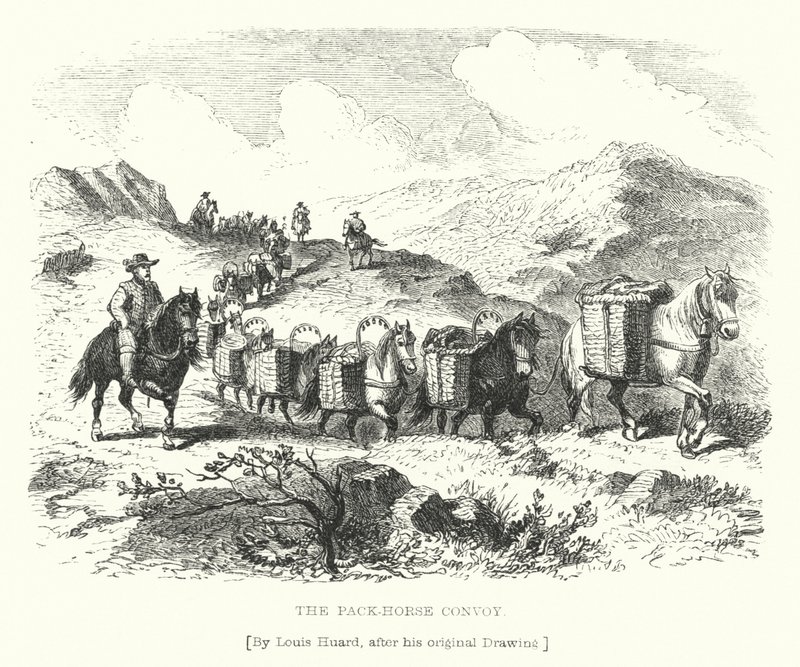 O Pack-Horse Convoy (gravura) de L. Huard