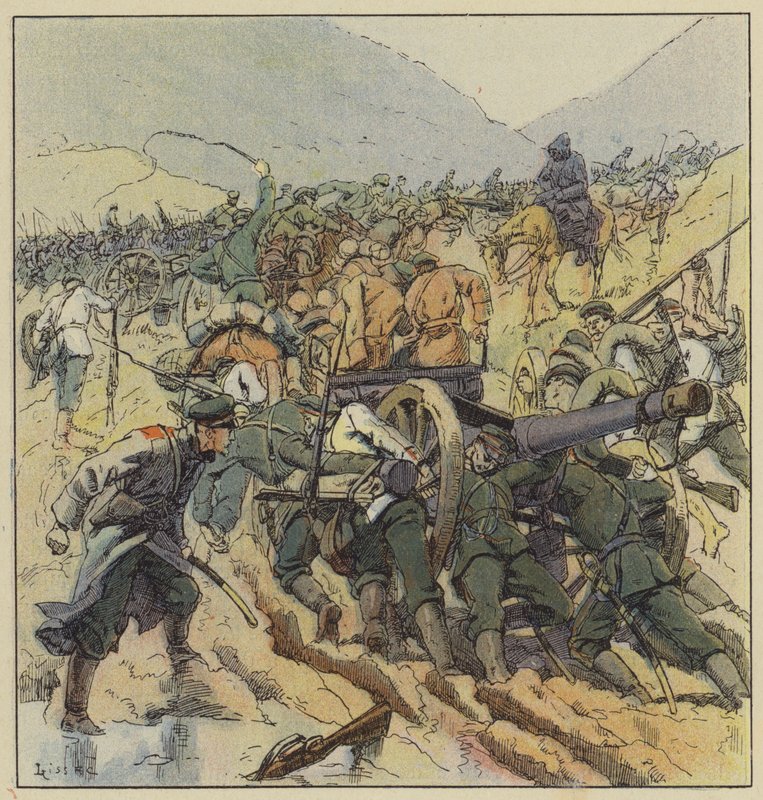 Tropas russas recorrem a Liao-Yang de L. Malespine