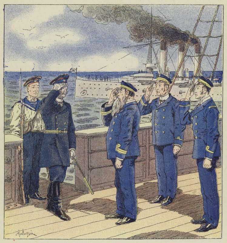Visita de um navio mercante por um oficial russo de L. Malespine