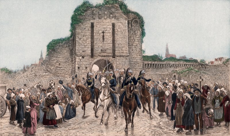 Cavalaria Saindo de uma Cidade Bretã (fotogravura a cores) de Lady  Butler
