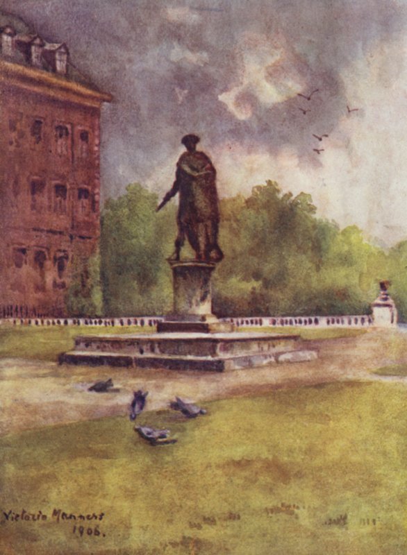 Estátua de Carlos II, Chelsea Hospital (lito colorido) de Lady Victoria Marjorie Harriet Manners