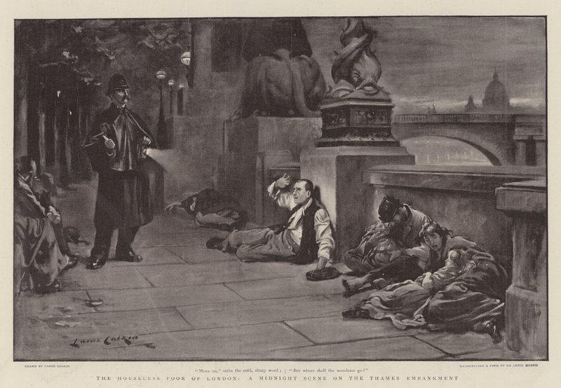 The Houseless Poor of London, uma cena da meia-noite no aterro do Tamisa de Lance Calkin