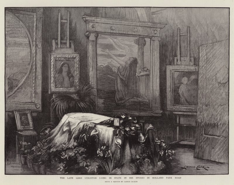 O falecido Lord Leighton deitado no estado em seu estúdio em Holland Park Road de Lance Calkin