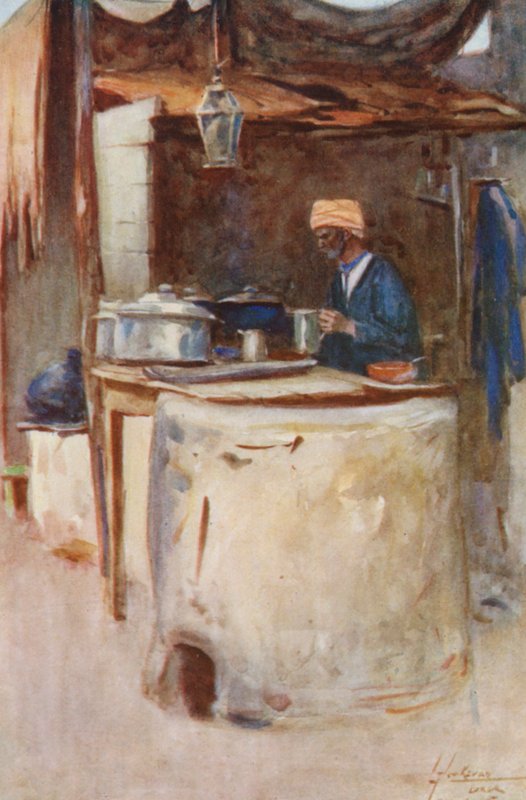 Povo do Egipto: Um cozinheiro público, Tabak Omumi (litografia a cores) de Lance Thackeray