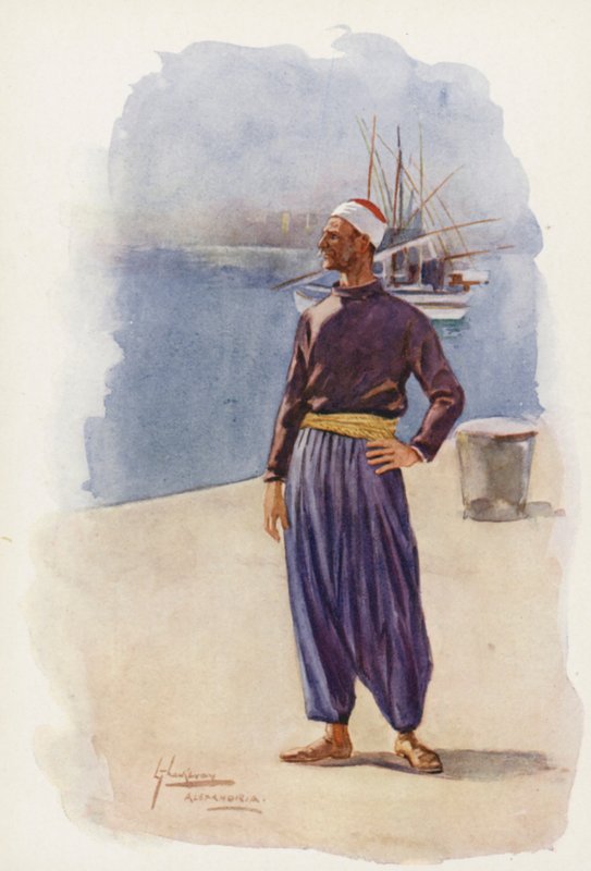 Povos do Egito: Barqueiros de Alexandria, Marakbi (litografia a cores) de Lance Thackeray