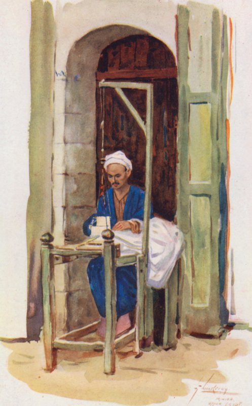 Povo do Egipto: Fiandeira ou tecelã, Kazzaz (litografia a cores) de Lance Thackeray