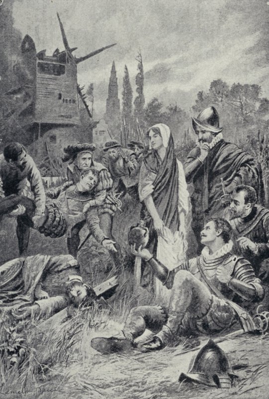 Sir Philip Sidney na batalha de Zutphen (litho) de Lancelot Speed