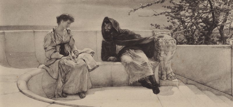 A Velha História (fotogravura) de Lawrence (after) Alma Tadema