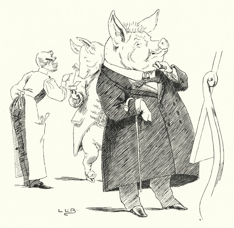 Barbeiro, barbeiro, barbear um porco; quantos pêlos farão uma peruca? (gravura) de Leonard Leslie Brooke
