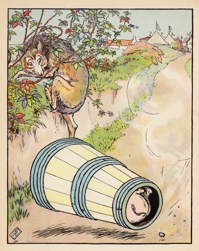 Ilustração para Os Três Porquinhos (litografia a cores) de Leonard Leslie Brooke