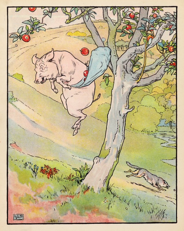 Ilustração para Os Três Porquinhos (litografia a cores) de Leonard Leslie Brooke
