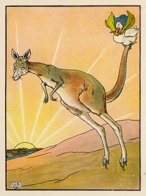 O bêbedo e o canguru (litografia a cores) de Leonard Leslie Brooke