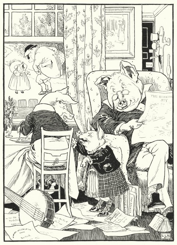 Os cinco porcos (gravura) de Leonard Leslie Brooke