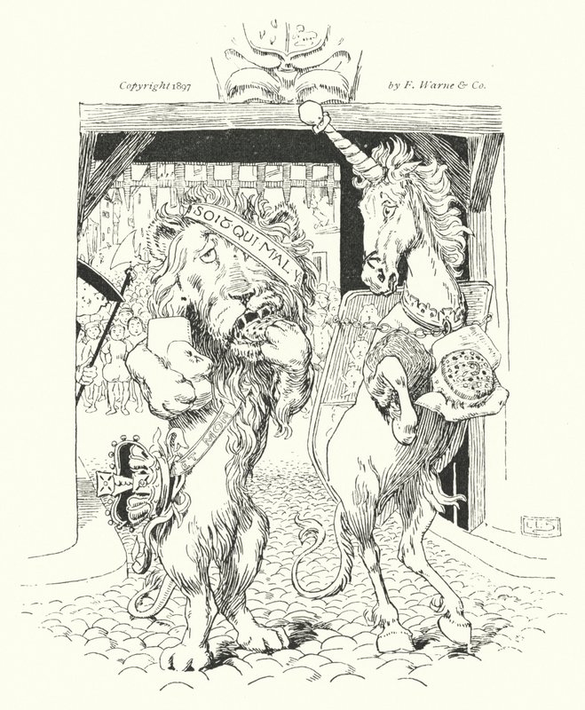 O leão e o unicórnio, estavam lutando pela coroa (gravura) de Leonard Leslie Brooke