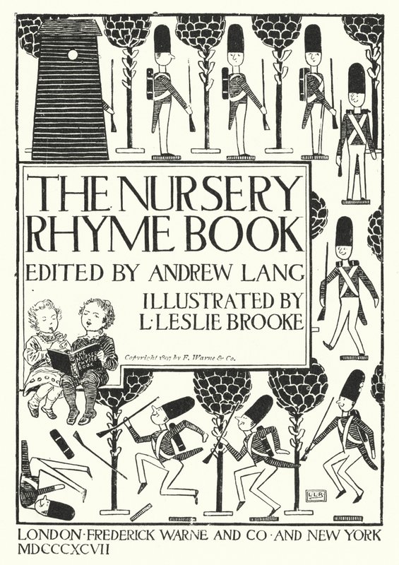 Ilustração da página de título de The Nursery Rhyme Book editada por Andrew Lang (gravura) de Leonard Leslie Brooke