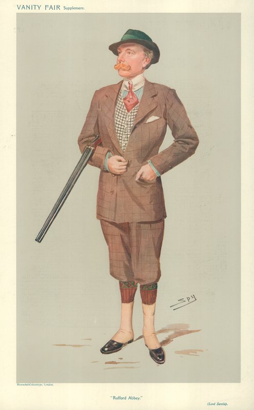 Lorde John Savile, Abadia de Rufford, 15 de abril de 1908, desenho animado da Vanity Fair de Leslie Matthew Ward