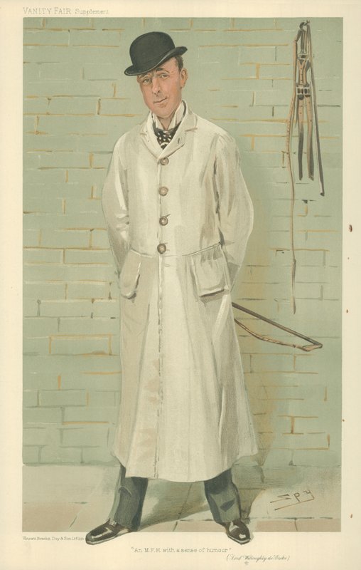 Lord Willoughby de Broke, um MFH com senso de humor, 26 de dezembro de 1885, desenho animado da Vanity Fair de Leslie Matthew Ward