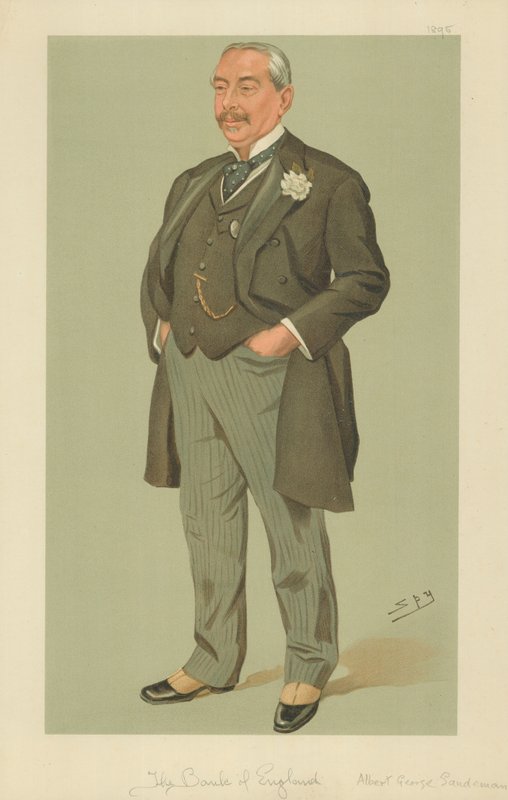 Sr. Albert George Sandeman, O Banco da Inglaterra, 12 de setembro de 1895, desenho animado da Vanity Fair de Leslie Matthew Ward