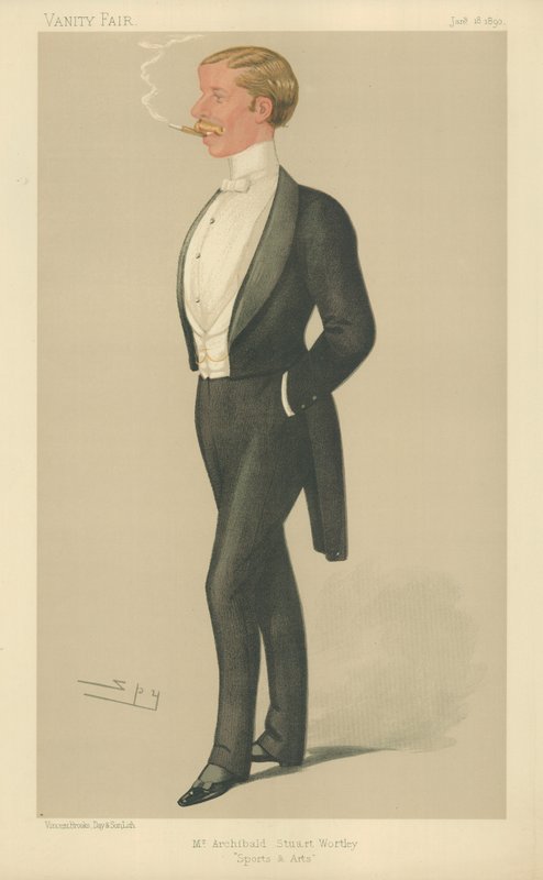 Sr. Archibald John Stuart-Wortley, Esportes e Artes, 18 de janeiro de 1890, desenho animado da Vanity Fair de Leslie Matthew Ward