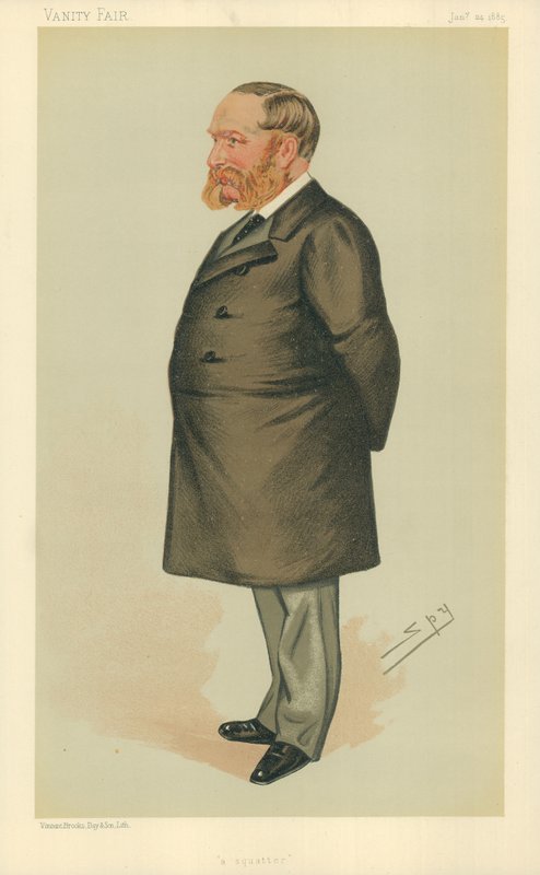 Mr Charles Henry Wilson, A squatter, 24 de Janeiro de 1885, Vanity Fair cartoon (cor litho) de Leslie Matthew Ward