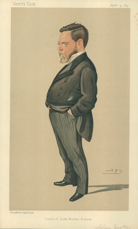 Charles Scotter, London e Souther Western Railway, 4 de abril de 1891, cartoon da Vanity Fair de Leslie Matthew Ward