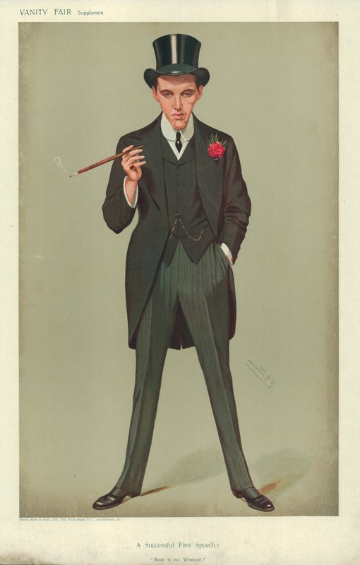 Sr. FE Smith, um primeiro discurso bem-sucedido, Moab é meu Washpot, 16 de janeiro de 1907, desenho animado da Vanity Fair de Leslie Matthew Ward