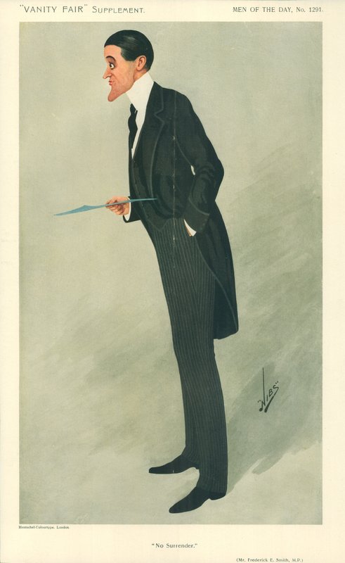 Sr. Frederick E Smtih, No rendição, 16 de janeiro de 1907, desenho animado da Vanity Fair de Leslie Matthew Ward