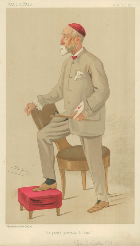 Sr. George Frederick Watts, Ele pinta retratos e idéias, 26 de dezembro de 1891, desenho animado da Vanity Fair de Leslie Matthew Ward