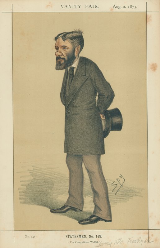 Sr. George Otto Trevelyan, The Competition Wallah, 2 de agosto de 1873, desenho animado da Vanity Fair de Leslie Matthew Ward