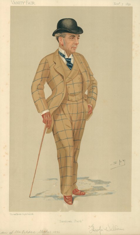 Sr. Hwfa Williams, Sandown Park, 7 de novembro de 1891, desenho animado da Vanity Fair de Leslie Matthew Ward