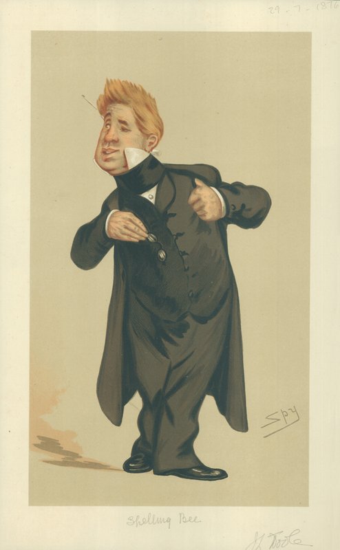 Sr. John Laurence Toole, Spelling Bee, 29 de julho de 1876, desenho animado da Vanity Fair de Leslie Matthew Ward