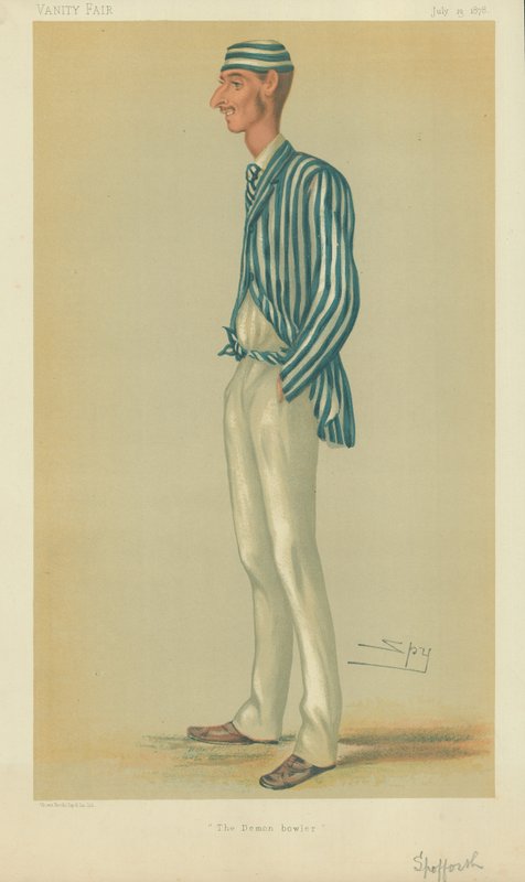 Sr. Markham Spofforth, o demônio bowler, 13 de julho de 1878, cartoon Vanity Fair de Leslie Matthew Ward