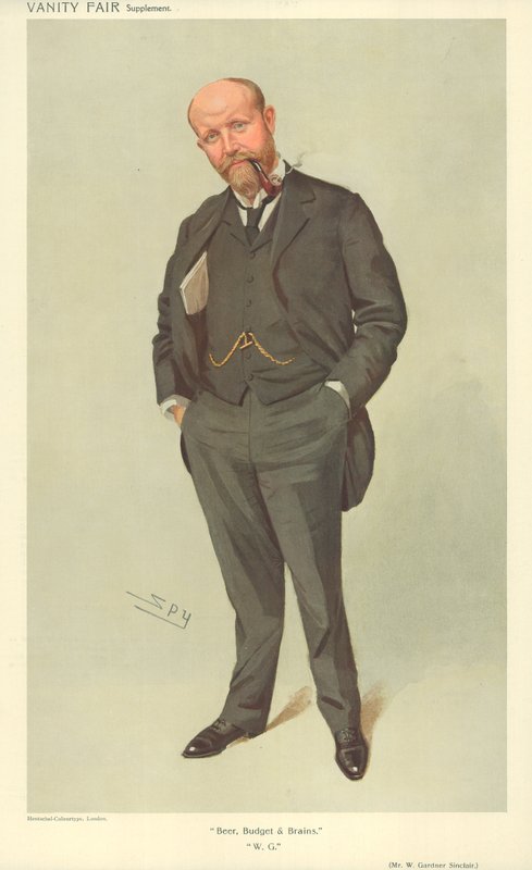 Sr. W Gardner Sinclair, Orçamento da Cerveja e Cérebros, 21 de julho de 1909, desenho animado da Vanity Fair de Leslie Matthew Ward