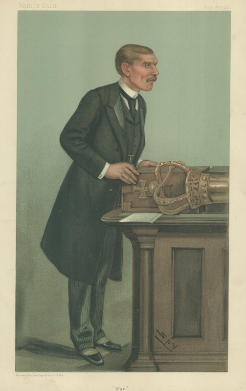 Sr. William St John Fremantle Brodrick, Guerra, 18 de julho de 1901, desenho animado da Vanity Fair de Leslie Matthew Ward
