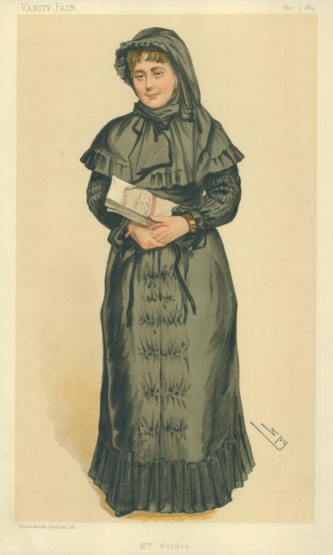 Sra. Georgina Weldon, Sra. Weldon, 3 de maio de 1884, desenho animado da Vanity Fair de Leslie Matthew Ward