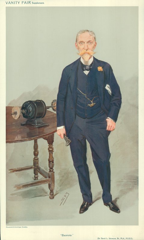 Sir David L Salomons, Eletricidade, nd, desenho da Vanity Fair de Leslie Matthew Ward
