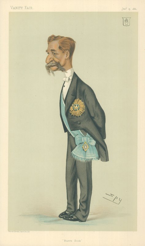 Sir Richard Temple, Bart, Burra Dick, 15 de janeiro de 1881, desenho animado da Vanity Fair de Leslie Matthew Ward
