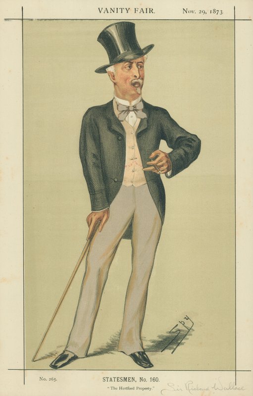 Sir Richard Wallace, The Hertford Property, 29 de novembro de 1873, desenho animado da Vanity Fair de Leslie Matthew Ward