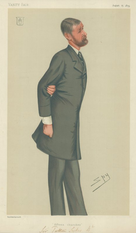 Sir Tatton Sykes, quinze igrejas, 23 de agosto de 1879, desenho animado da Vanity Fair de Leslie Matthew Ward