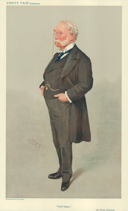 Sir Thomas Wrightson, Reforma Tarifária, 6 de maio de 1908, desenho animado da Vanity Fair de Leslie Matthew Ward