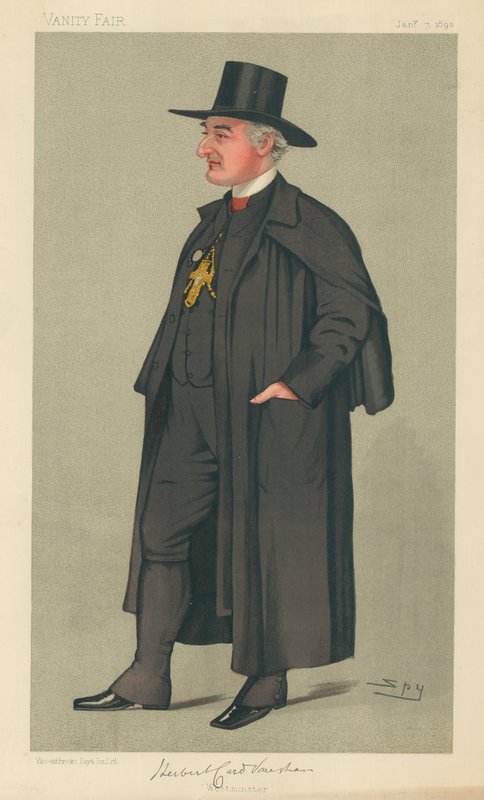 O Bispo de Westminster, Westminster, 7 de janeiro de 1893, desenho animado da Vanity Fair de Leslie Matthew Ward
