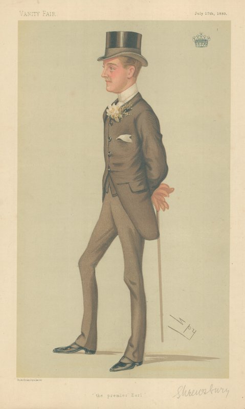 O conde de Shrewsbury e Talbot, o primeiro conde, 17 de julho de 1880, desenhos animados de Vanity Fair de Leslie Matthew Ward