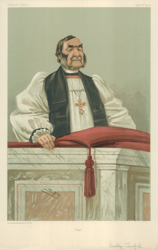 O Templo Rev Frederick, O Arcebispo de Canterbury, 11 de setembro de 1902, desenho animado da Vanity Fair de Leslie Matthew Ward