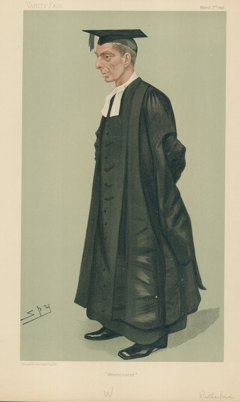 WS Rutherford, diretor da Westminster School, Westminster, 2 de março de 1889, desenho animado da Vanity Fair de Leslie Matthew Ward