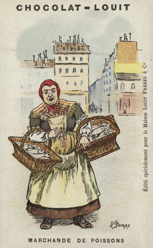 Comerciante de peixe (cromolito) de Louis Borgex
