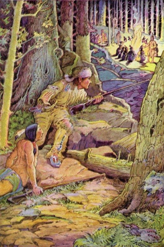 Os jovens avançaram em direção ao cume, Deerslayer na frente de Louis John Rhead