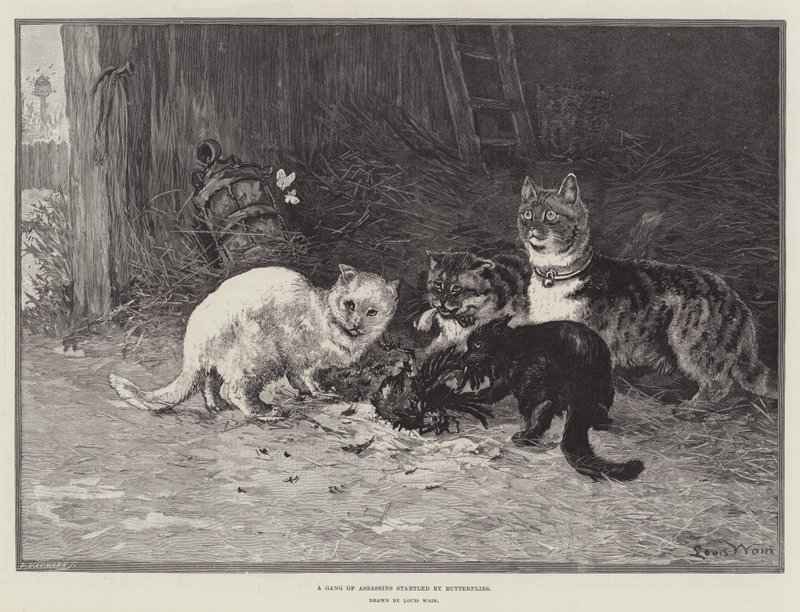 Um bando de assassinos assustados por borboletas de Louis Wain