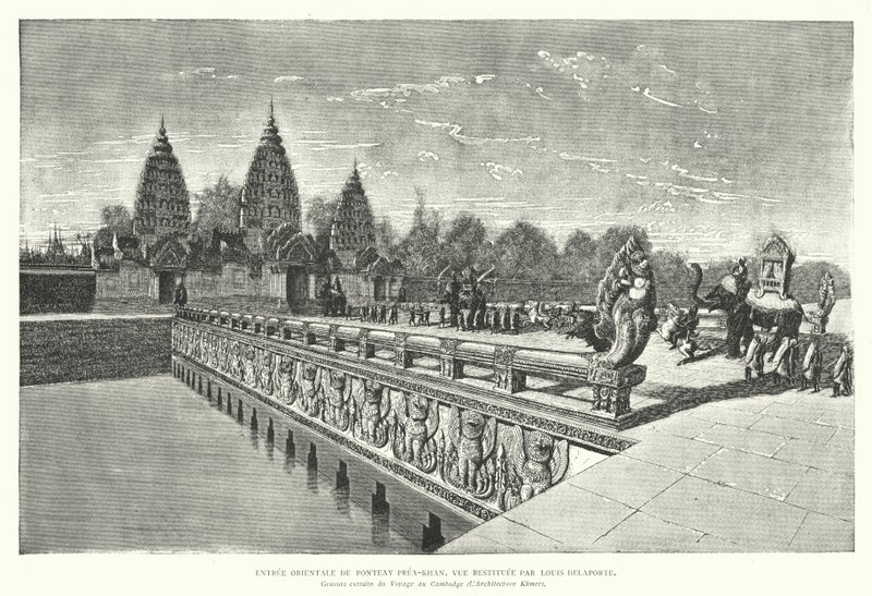 Entrada oriental do templo Khmer de Preah Khan, Angkor, Camboja (gravura) de Louis (after) Delaporte