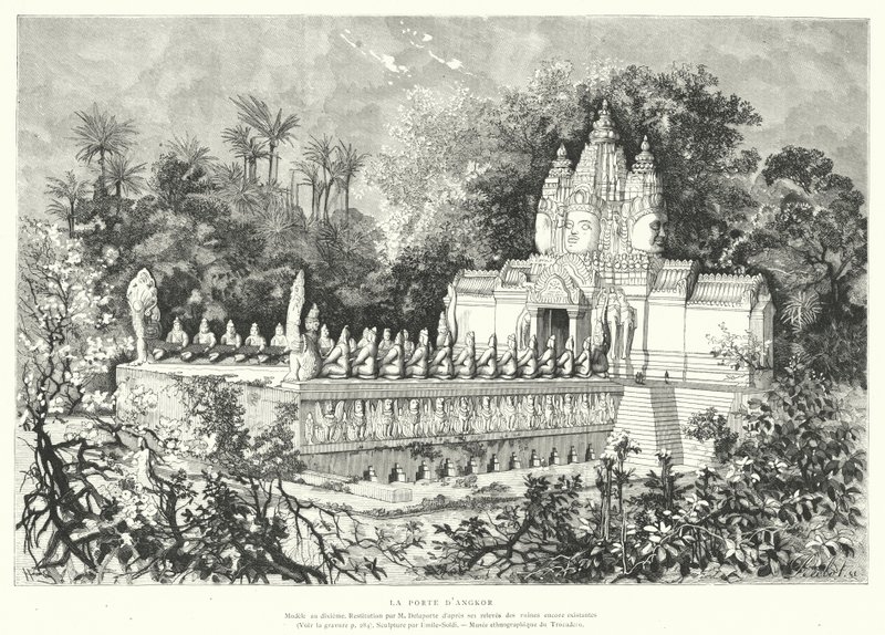 Porta de Angkor, Camboja (gravura) de Louis (after) Delaporte